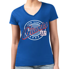 G-III 4Her by Carl Banks Women's Super-Slim Fit Lightweight Pinstripe Circle V-Neck T-Shirt - New York Giants T-shirts