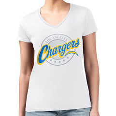 G-III 4Her by Carl Banks Women's Super-Slim Fit Lightweight Pinstripe Circle V-Neck T-Shirt - Los Angeles Chargers T-shirts