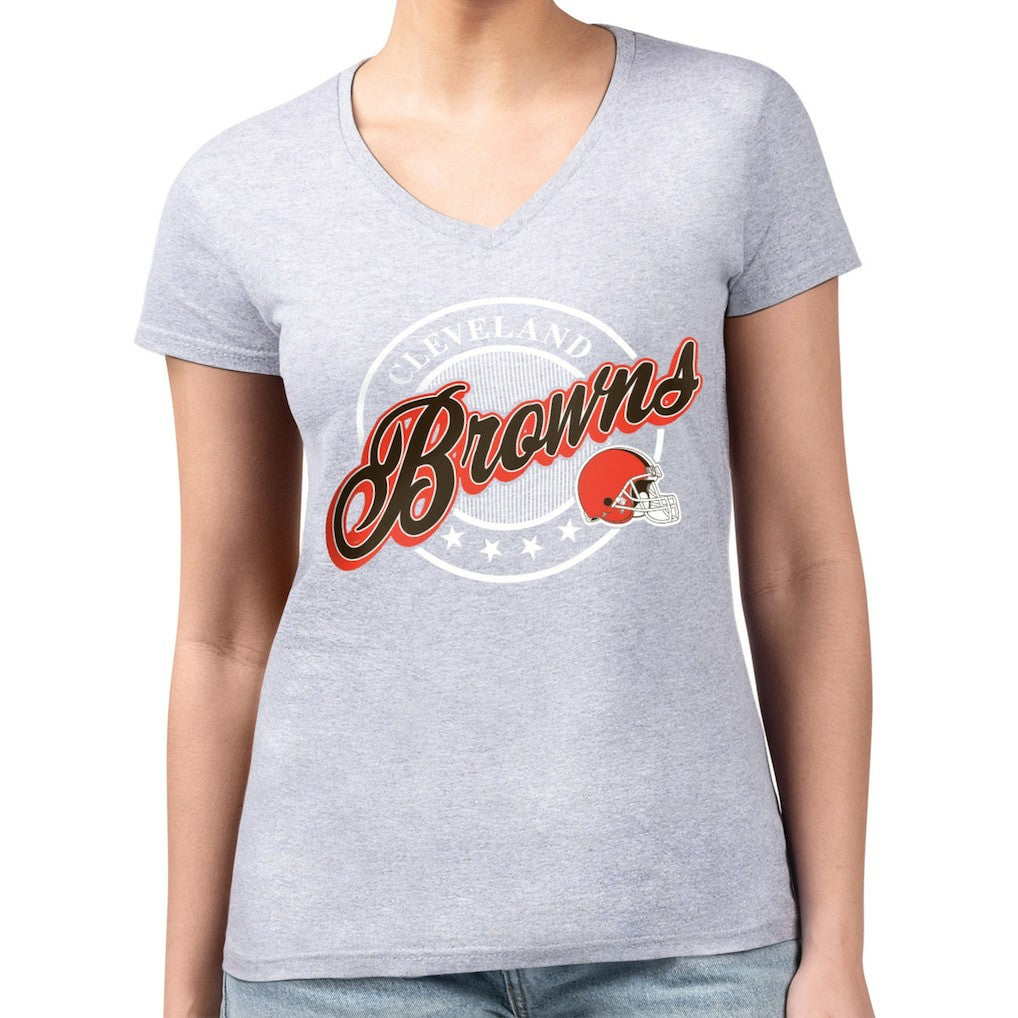 G-III 4Her by Carl Banks Women's Super-Slim Fit Lightweight Pinstripe Circle V-Neck T-Shirt - Cleveland Browns T-shirts