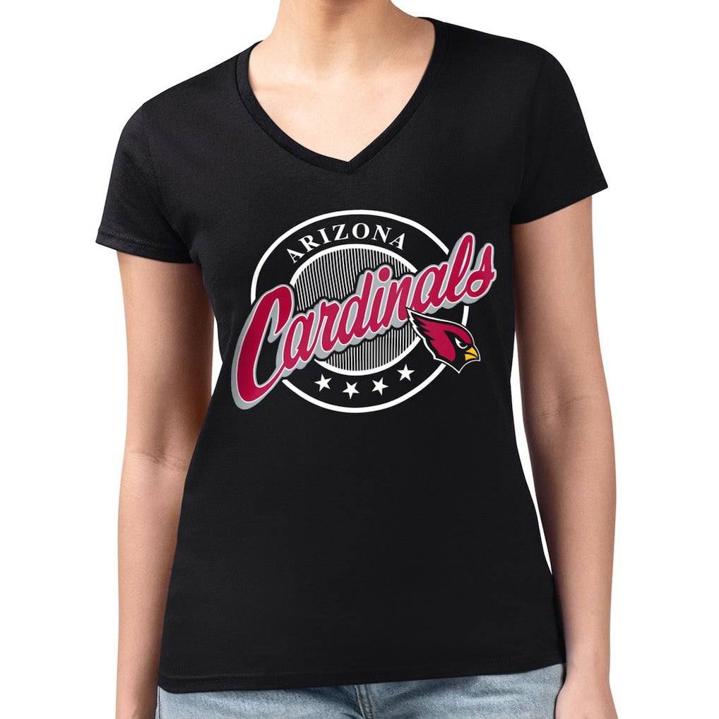G-III 4Her by Carl Banks Women's Super-Slim Fit Lightweight Pinstripe Circle V-Neck T-Shirt - Arizona Cardinals T-shirts