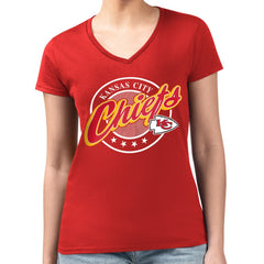 G-III 4Her by Carl Banks Women's Super-Slim Fit Lightweight Pinstripe Circle V-Neck T-Shirt - Kansas City Chiefs T-shirts
