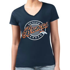 G-III 4Her by Carl Banks Women's Super-Slim Fit Lightweight Pinstripe Circle V-Neck T-Shirt - Denver Broncos T-shirts