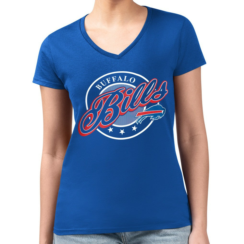 G-III 4Her by Carl Banks Women's Super-Slim Fit Lightweight Pinstripe Circle V-Neck T-Shirt - Buffalo Bills T-shirts