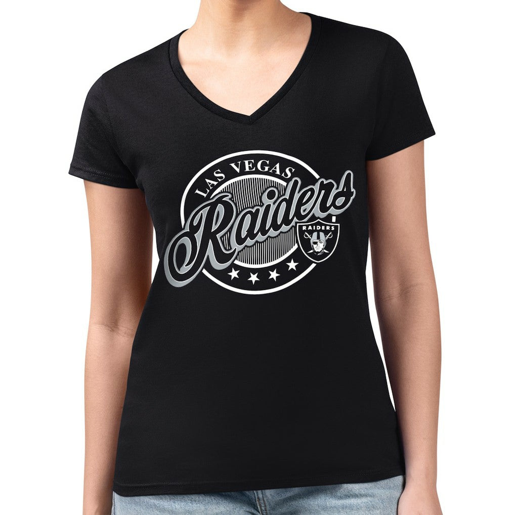 G-III 4Her by Carl Banks Women's Super-Slim Fit Lightweight Pinstripe Circle V-Neck T-Shirt - Las Vegas Raiders T-shirts