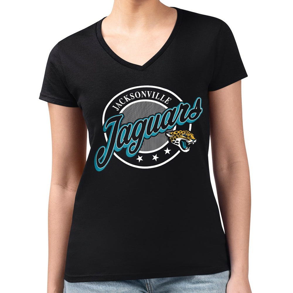 G-III 4Her by Carl Banks Women's Super-Slim Fit Lightweight Pinstripe Circle V-Neck T-Shirt - Jacksonville Jaguars T-shirts