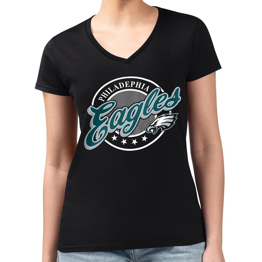 G-III 4Her by Carl Banks Women's Super-Slim Fit Lightweight Pinstripe Circle V-Neck T-Shirt - Philadelphia Eagles T-shirts