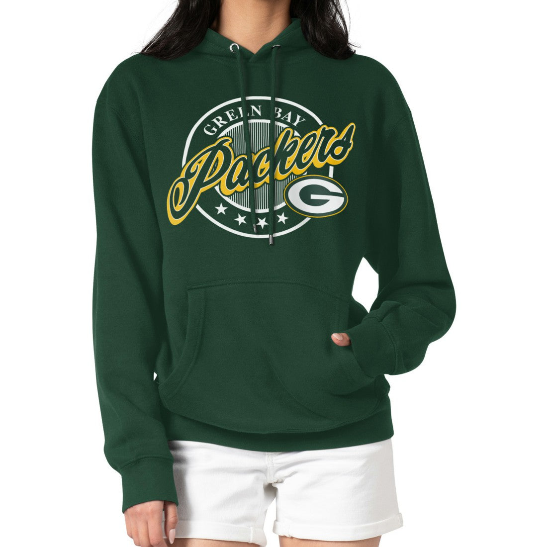G-III 4Her by Carl Banks Women's Pinstripe Circle Fleece Pullover Hoodie - Green Bay Packers Hoodies