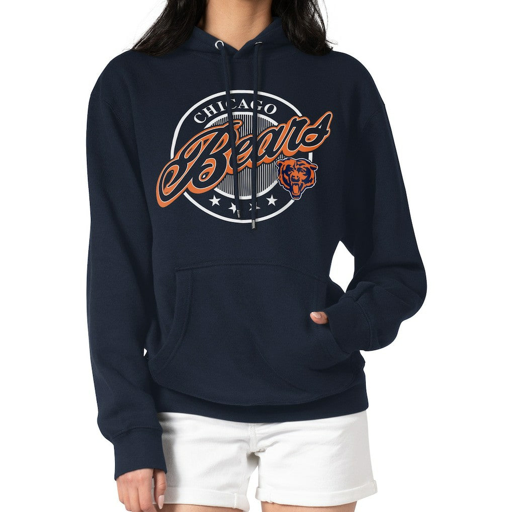 G-III 4Her by Carl Banks Women's Pinstripe Circle Fleece Pullover Hoodie - Chicago Bears Hoodies