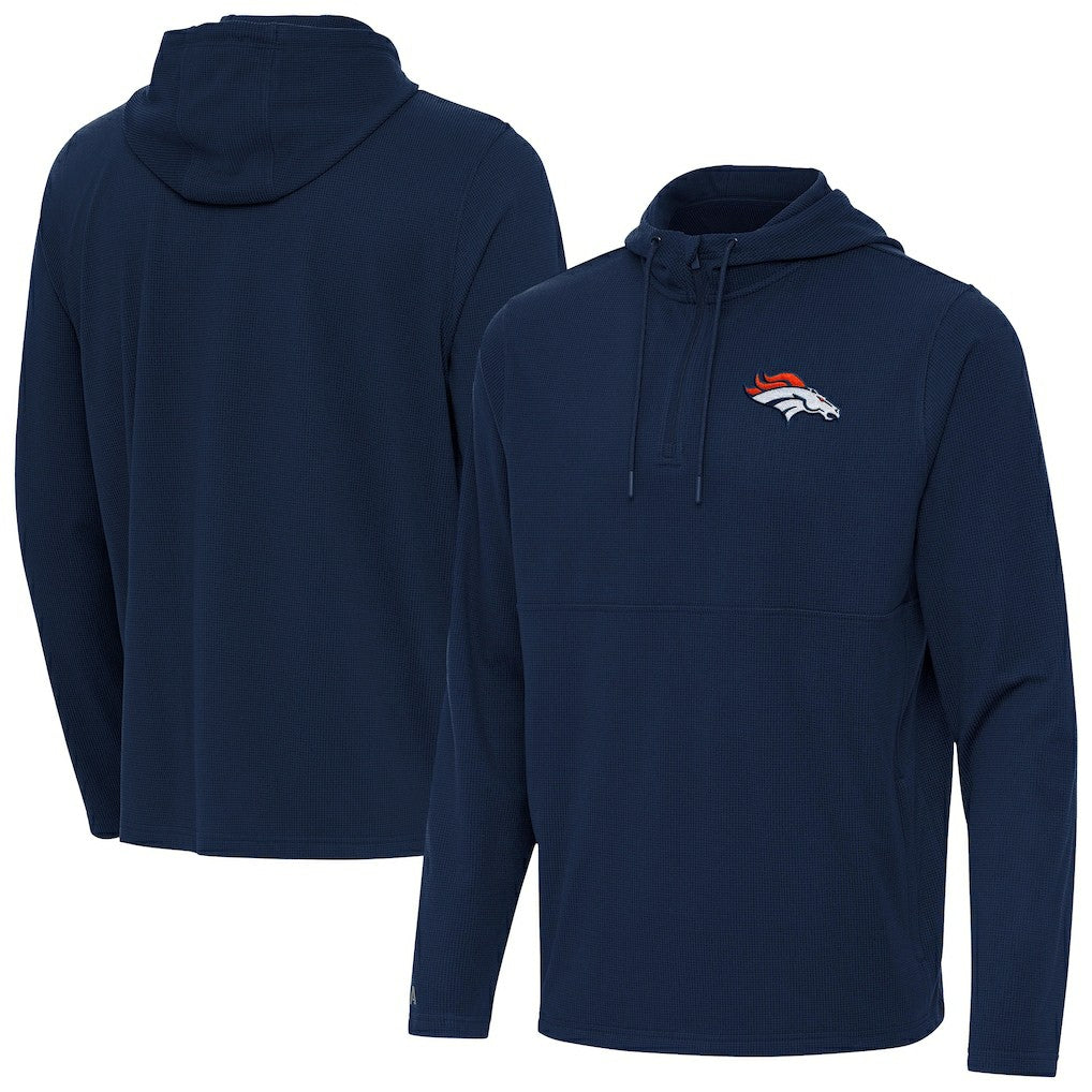 Antigua Connected Quarter-Zip Pullover Hoodie - Denver Broncos Hoodies