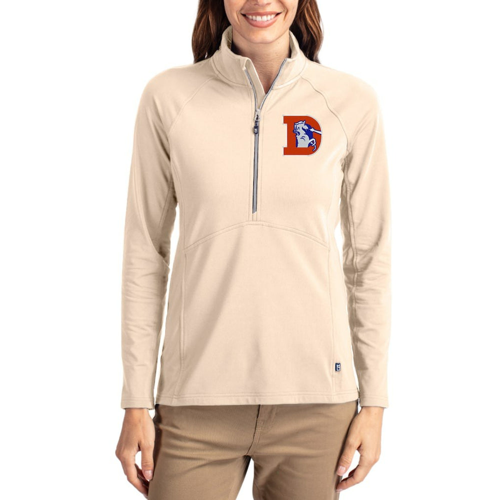 Cutter & Buck Women's Throwback Adapt Eco Knit Stretch Recycled Raglan Half-Zip Pullover - Denver Broncos Pullover