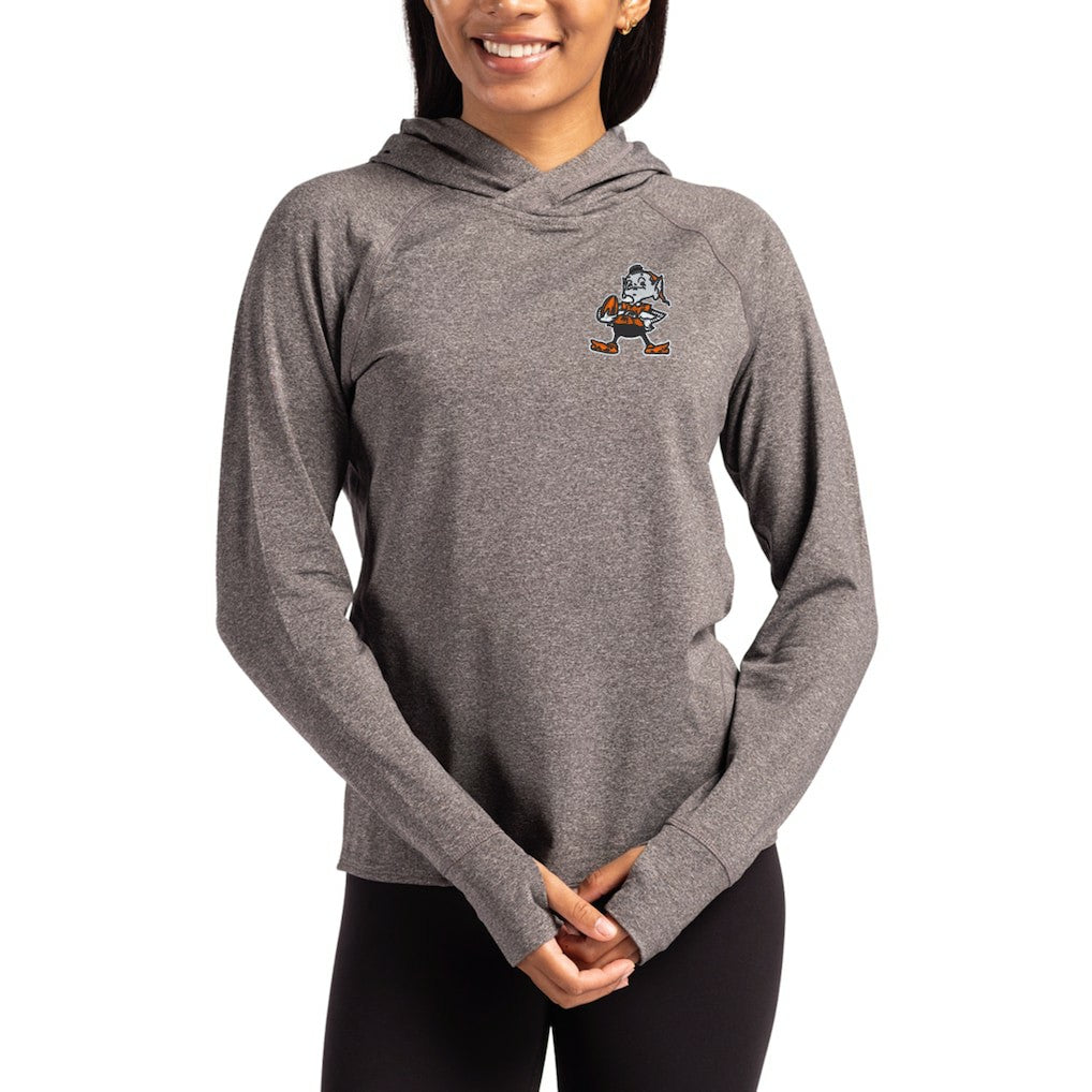 Cutter & Buck Women's Throwback Logo Adapt Knit Recycled Raglan Pullover Hoodie - Cleveland Browns Hoodies