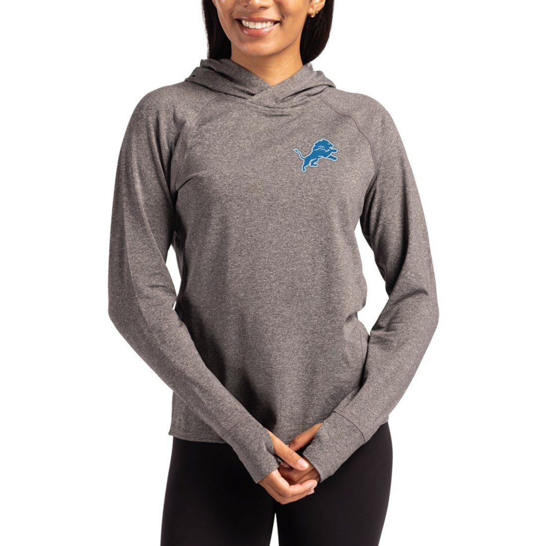 Cutter & Buck Women's Primary Logo Adapt Knit Recycled Raglan Pullover Hoodie - Detroit Lions Hoodies