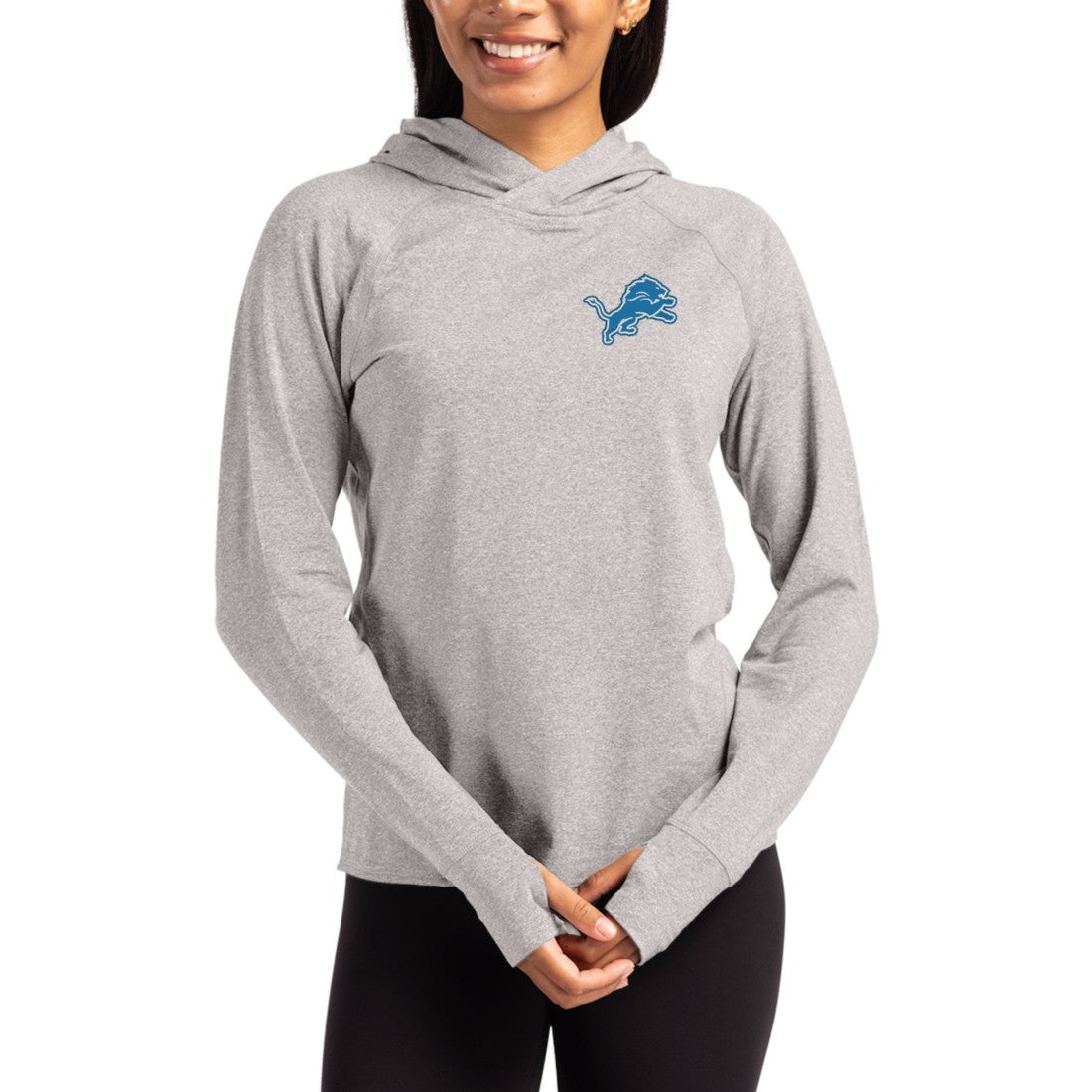 Cutter & Buck Women's Primary Logo Adapt Knit Recycled Raglan Pullover Hoodie - Detroit Lions Hoodies
