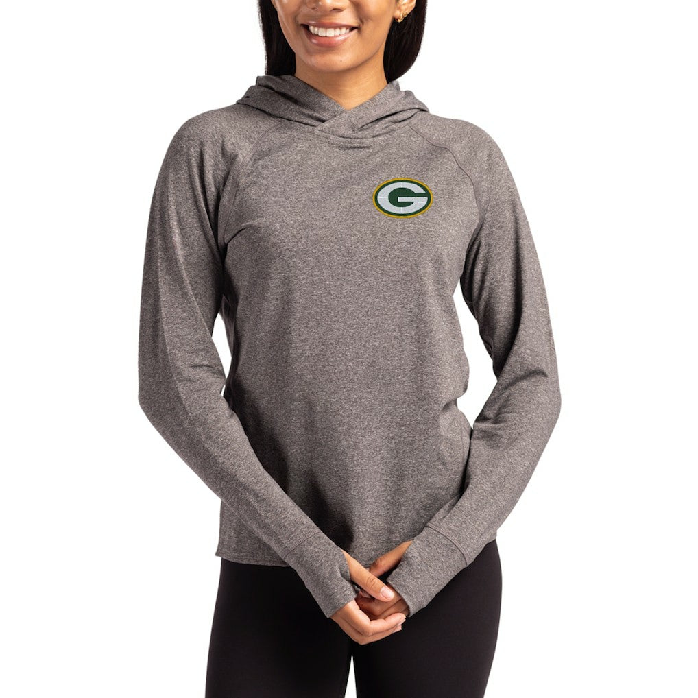 Cutter & Buck Women's Primary Logo Adapt Knit Recycled Raglan Pullover Hoodie - Green Bay Packers Hoodies