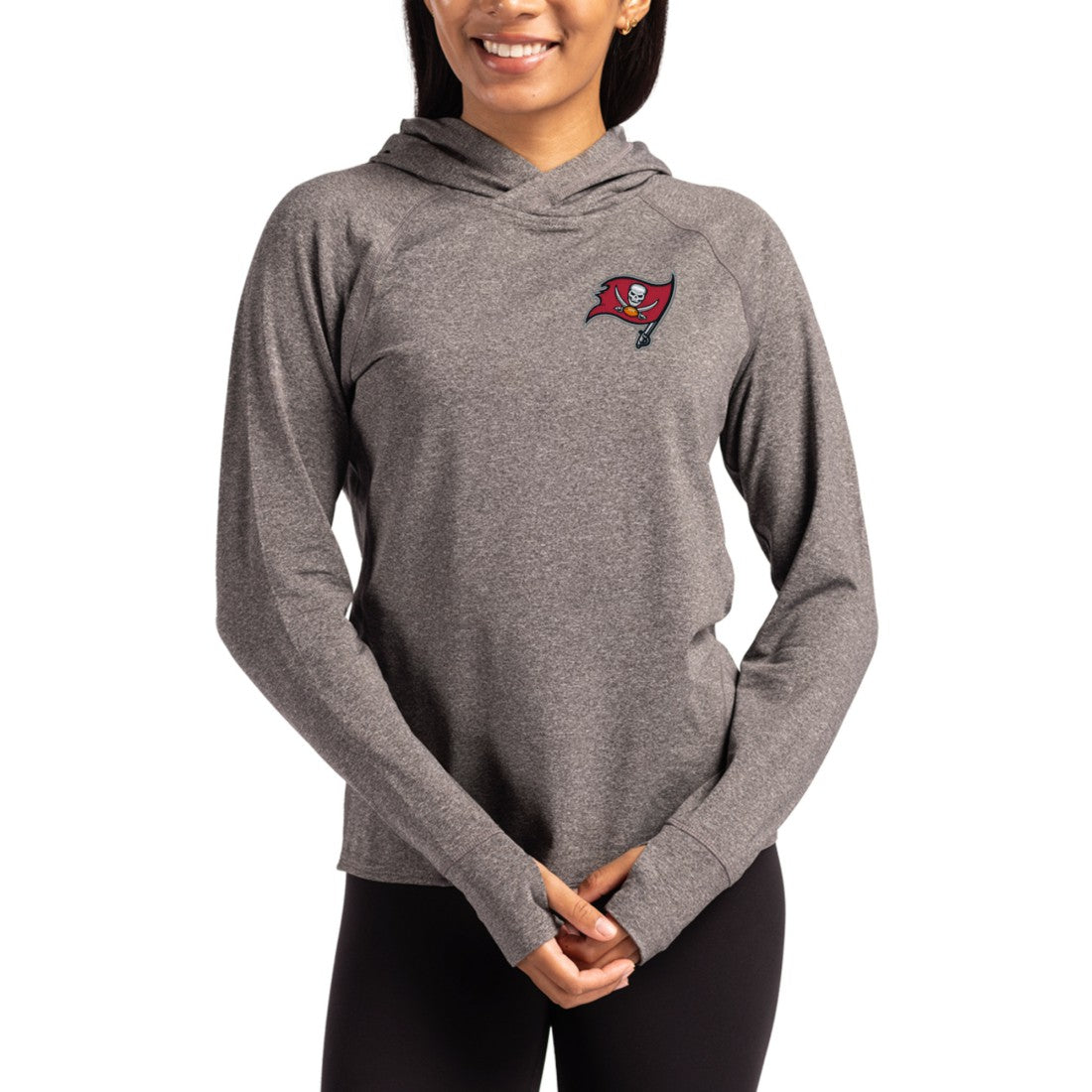 Cutter & Buck Women's Primary Logo Adapt Knit Recycled Raglan Pullover Hoodie - Tampa Bay Buccaneers Hoodies