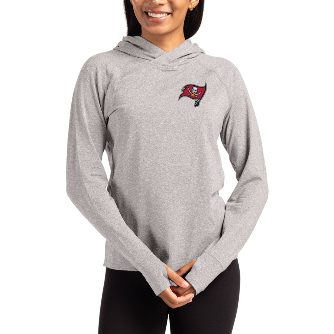 Cutter & Buck Women's Primary Logo Adapt Knit Recycled Raglan Pullover Hoodie - Tampa Bay Buccaneers Hoodies
