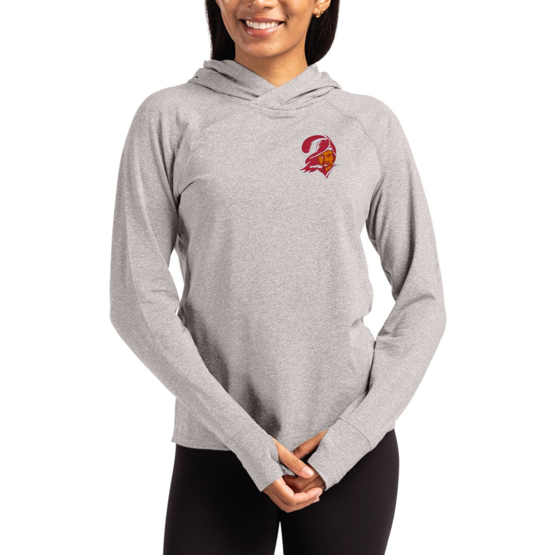 Cutter & Buck Women's Throwback Logo Adapt Knit Recycled Raglan Pullover Hoodie - Tampa Bay Buccaneers Hoodies
