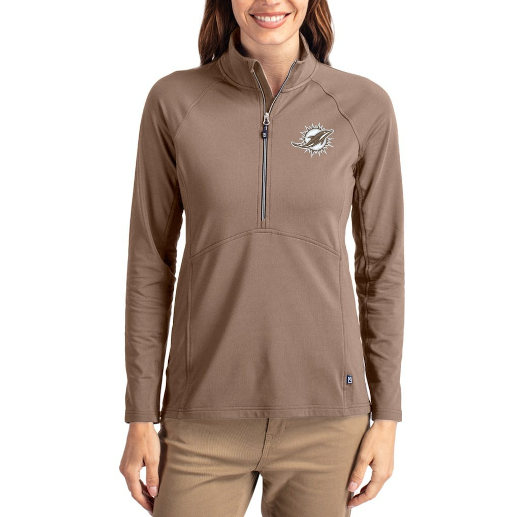 Cutter & Buck Women's Tonal Adapt Eco Knit Stretch Recycled Raglan Half-Zip Pullover - Miami Dolphins Pullover