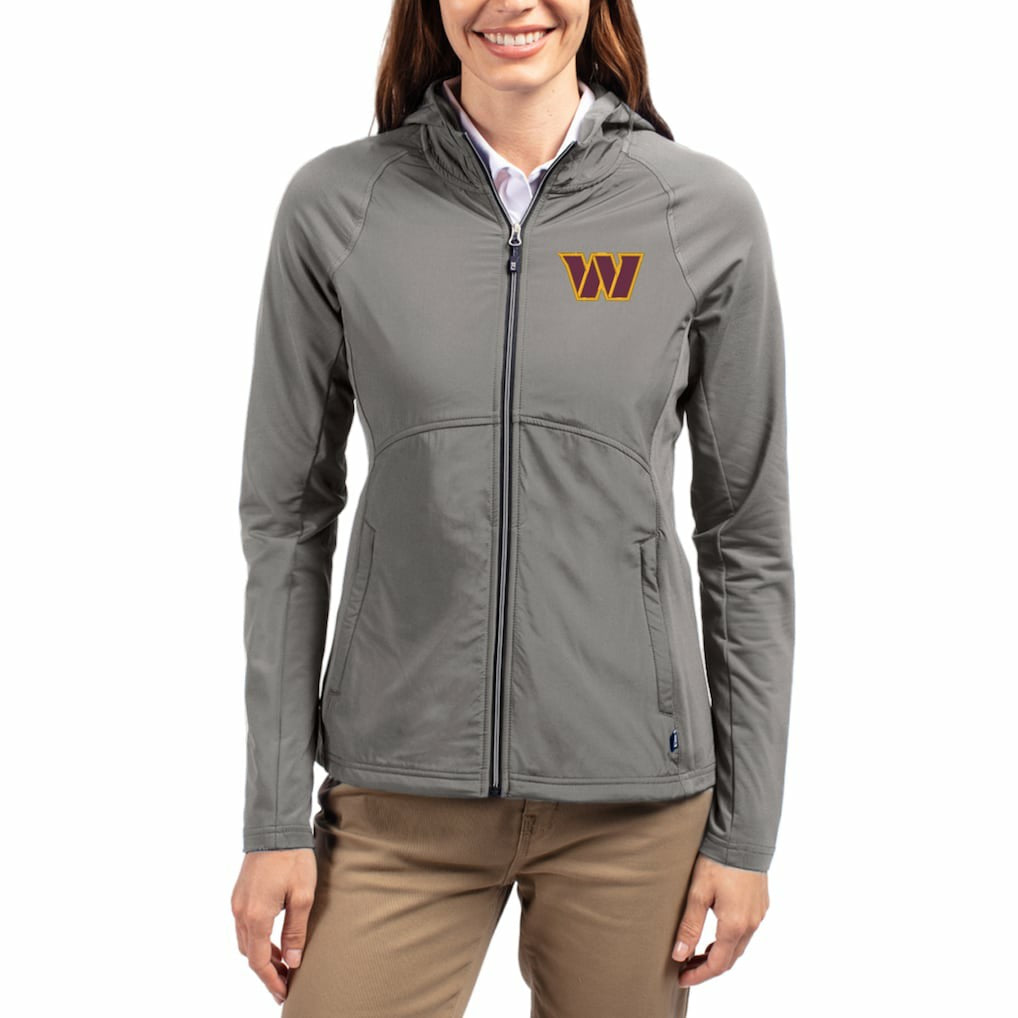 Cutter & Buck Women's Adapt Eco Knit Hybrid Recycled Raglan Full-Zip Hoodie Jacket - Washington Commanders Hoodies