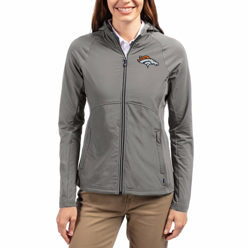 Cutter & Buck Women's Adapt Eco Knit Hybrid Recycled Raglan Full-Zip Hoodie Jacket - Denver Broncos Hoodies