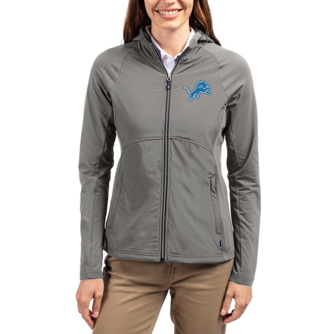 Cutter & Buck Women's Adapt Eco Knit Hybrid Recycled Raglan Full-Zip Hoodie Jacket - Detroit Lions Hoodies
