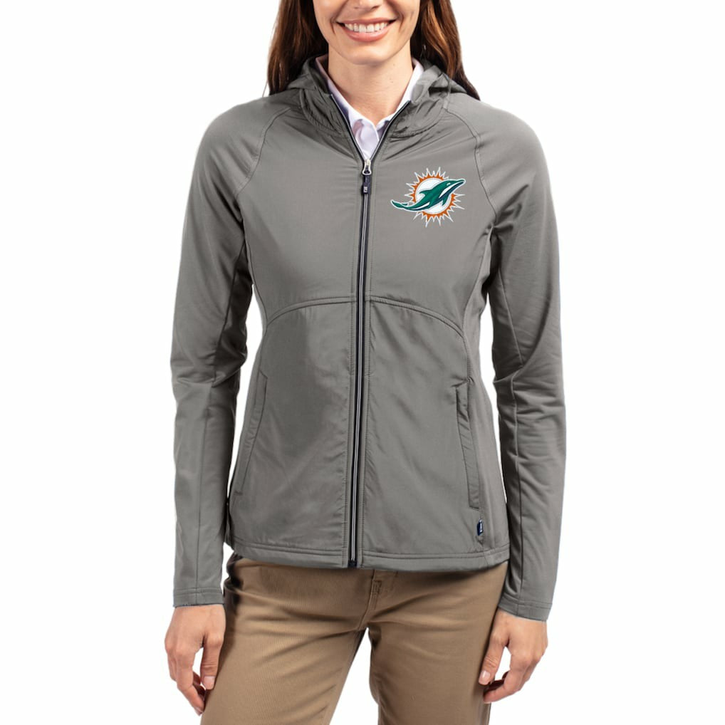 Cutter & Buck Women's Adapt Eco Knit Hybrid Recycled Raglan Full-Zip Hoodie Jacket - Miami Dolphins Hoodies