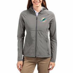 Cutter & Buck Women's Adapt Eco Knit Hybrid Recycled Raglan Full-Zip Hoodie Jacket - Miami Dolphins Hoodies