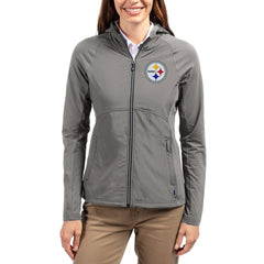 Cutter & Buck Women's Adapt Eco Knit Hybrid Recycled Raglan Full-Zip Hoodie Jacket - Pittsburgh Steelers Hoodies