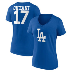 Royal Shohei Ohtani Los Angeles Dodgers Women's Player Name & Number V-Neck T-Shirt