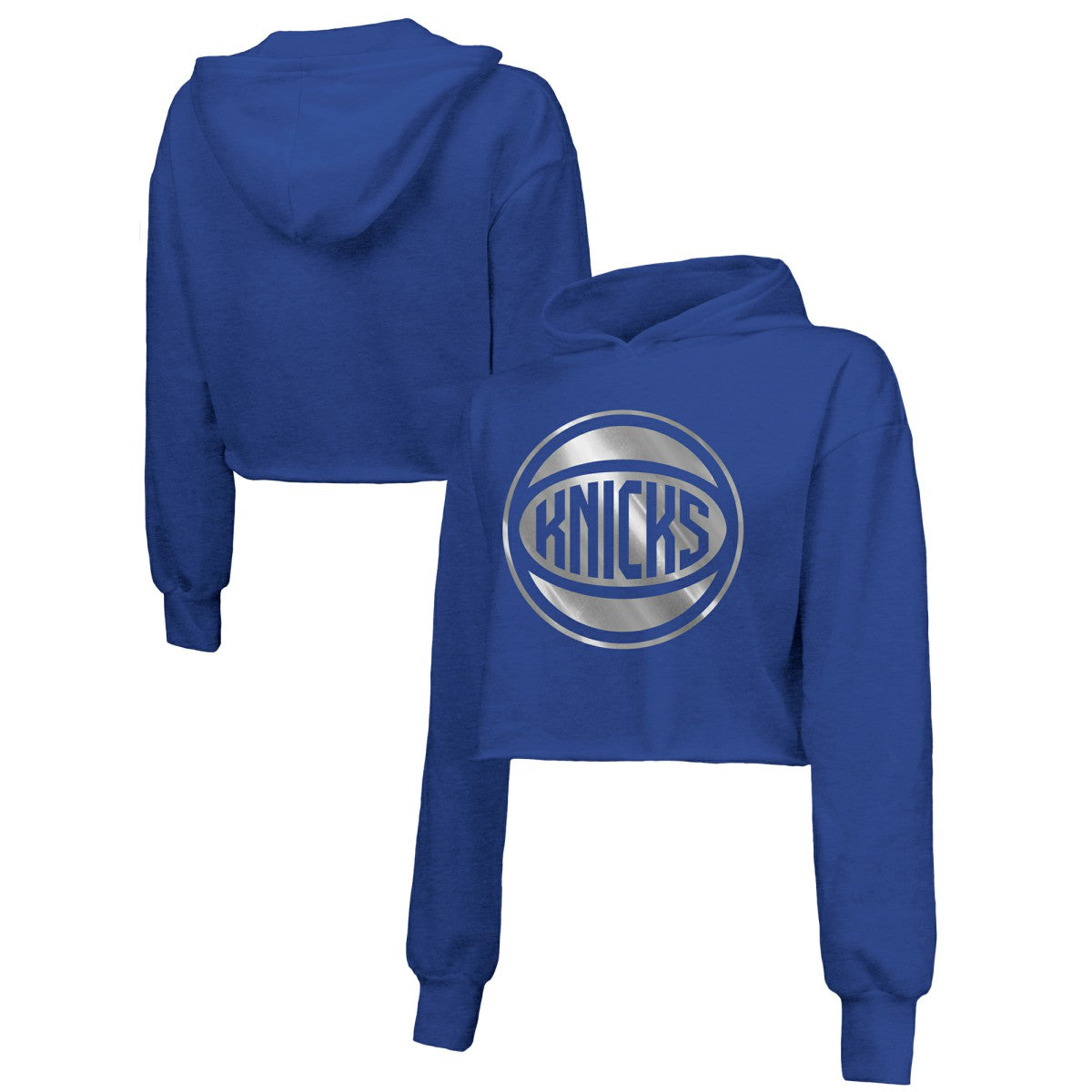 New York Knicks Majestic Threads Women's Tri-Blend Cropped Pullover Hoodie