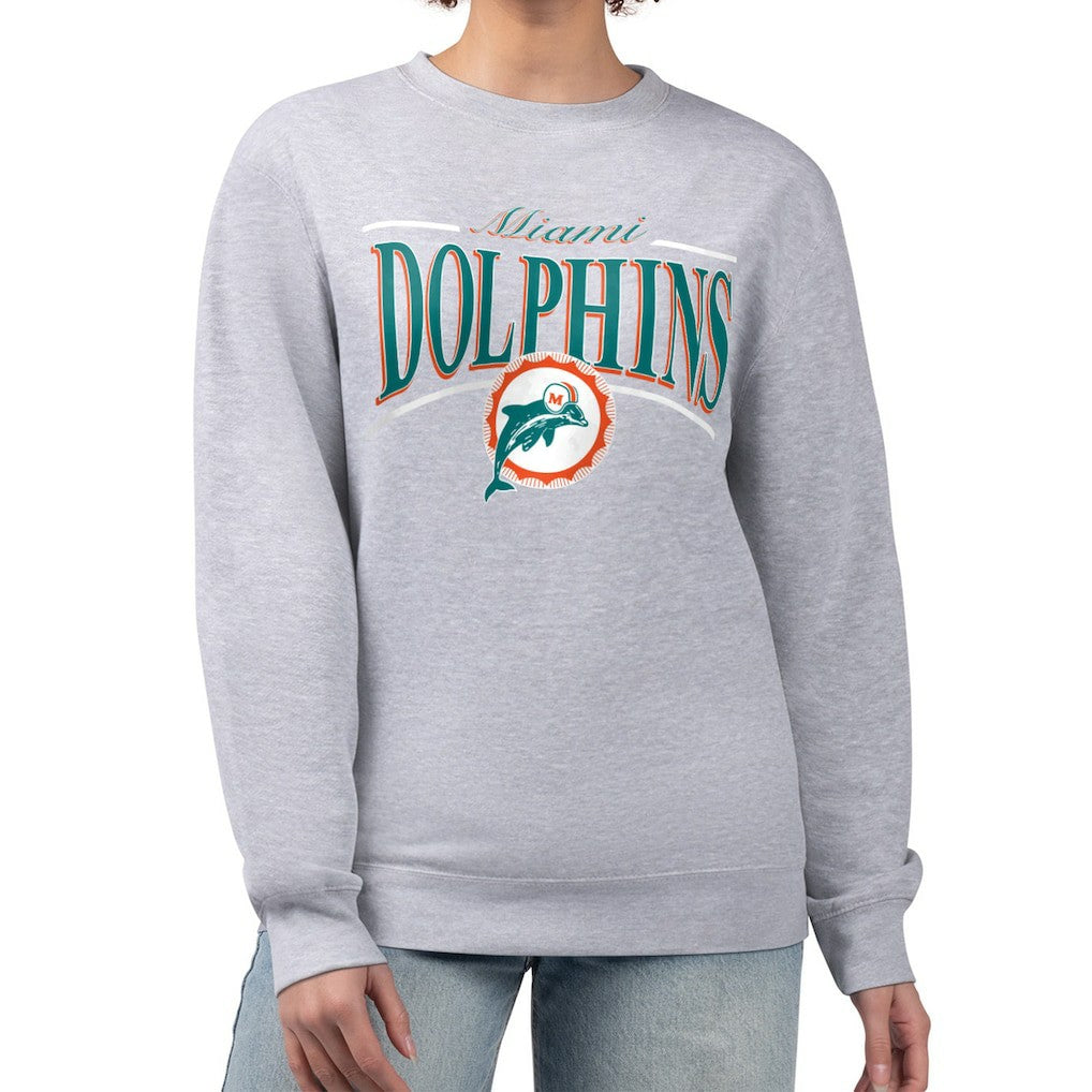 Starter Women's Throwback Arch Stripe Fleece Pullover Sweatshirt - Miami Dolphins Pullover