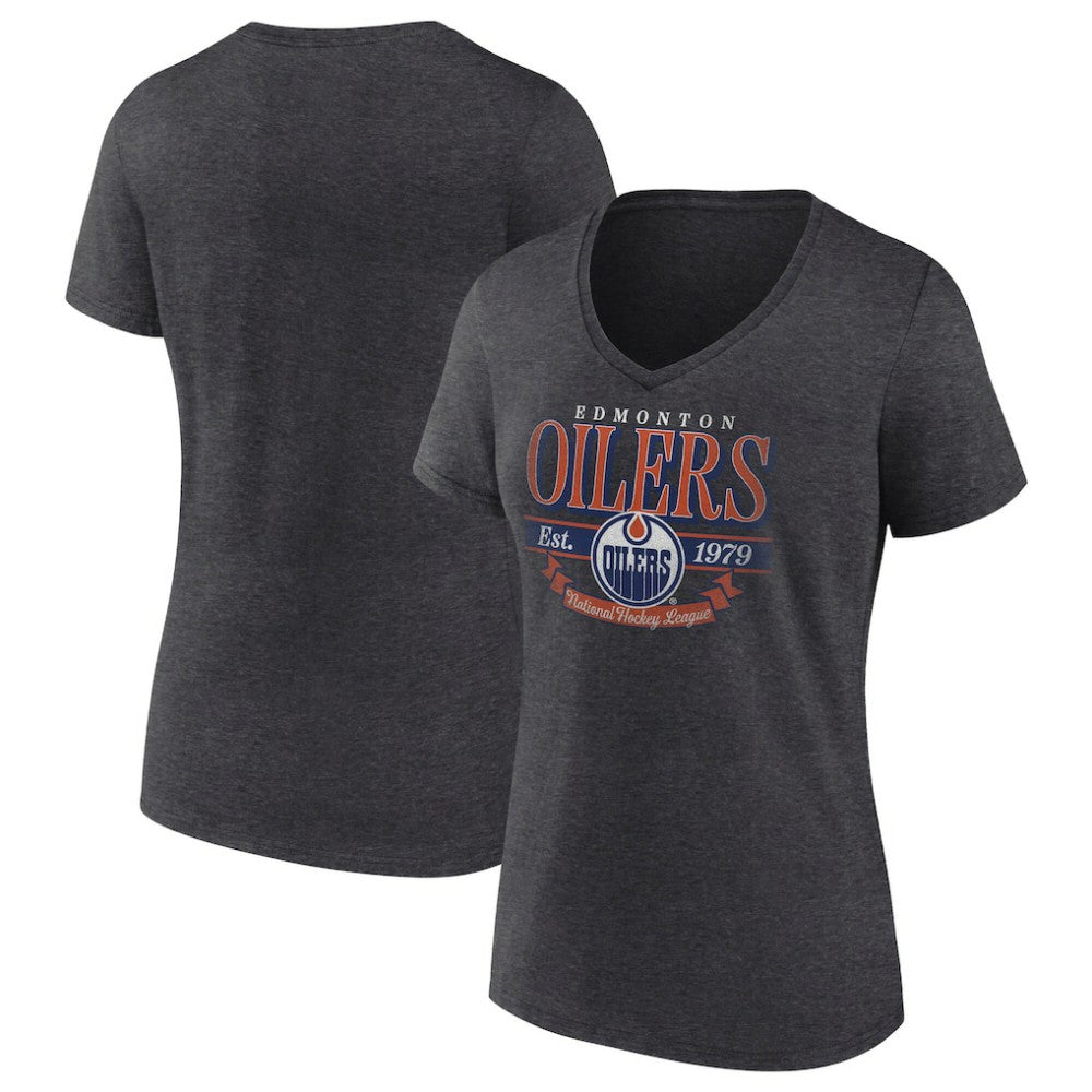 NHL Edmonton Oilers Women's Retro Banner V-Neck T-Shirt
