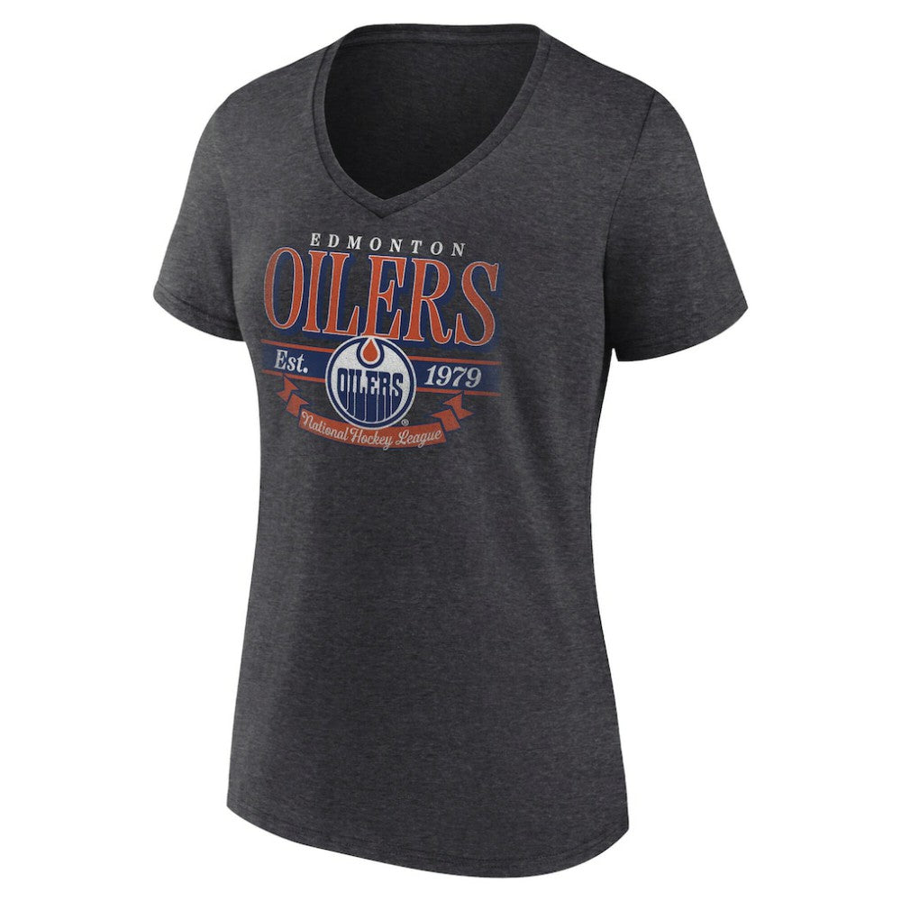 NHL Edmonton Oilers Women's Retro Banner V-Neck T-Shirt