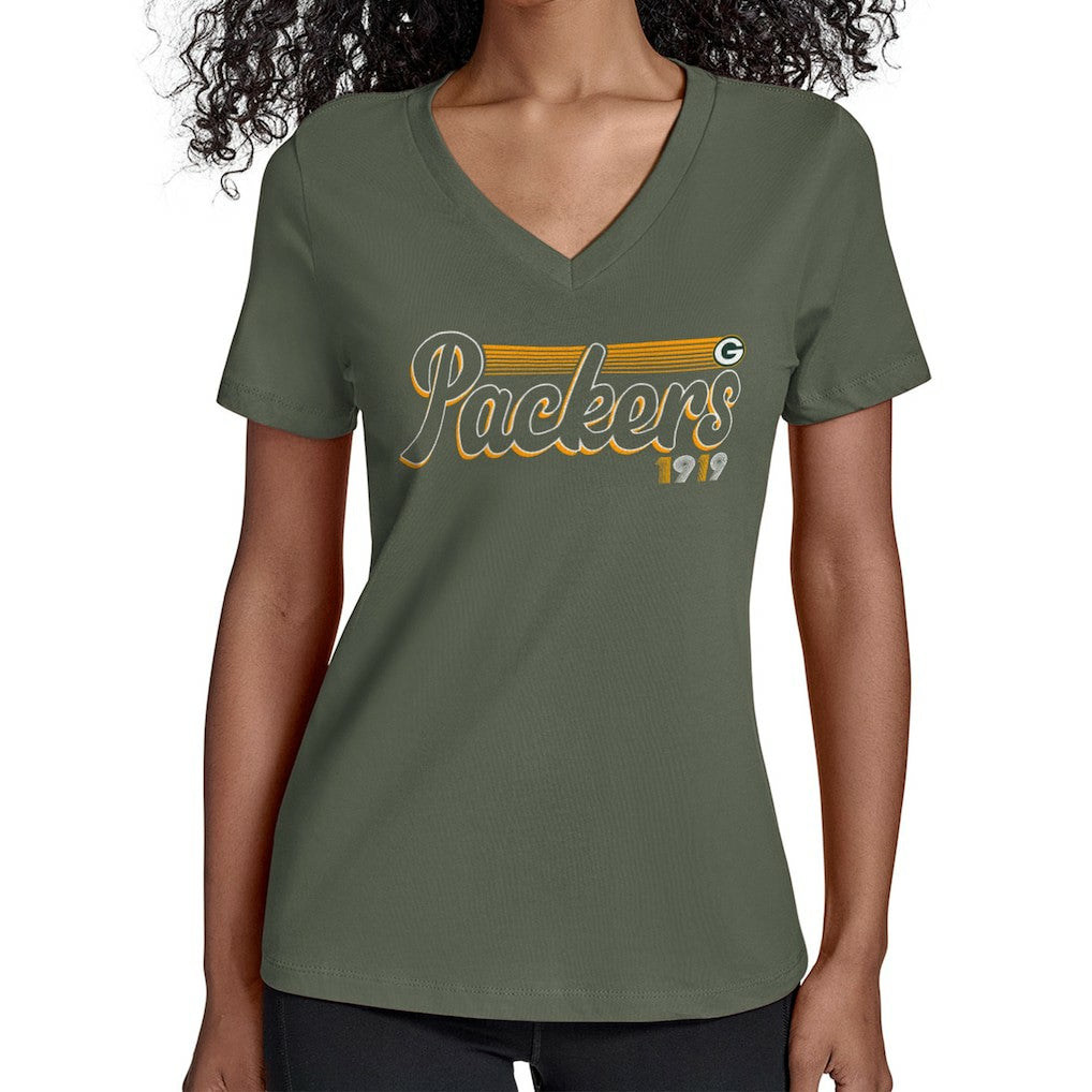 Starter Women's Groovy Script V-Neck T-Shirt - Green Bay Packers T-shirts