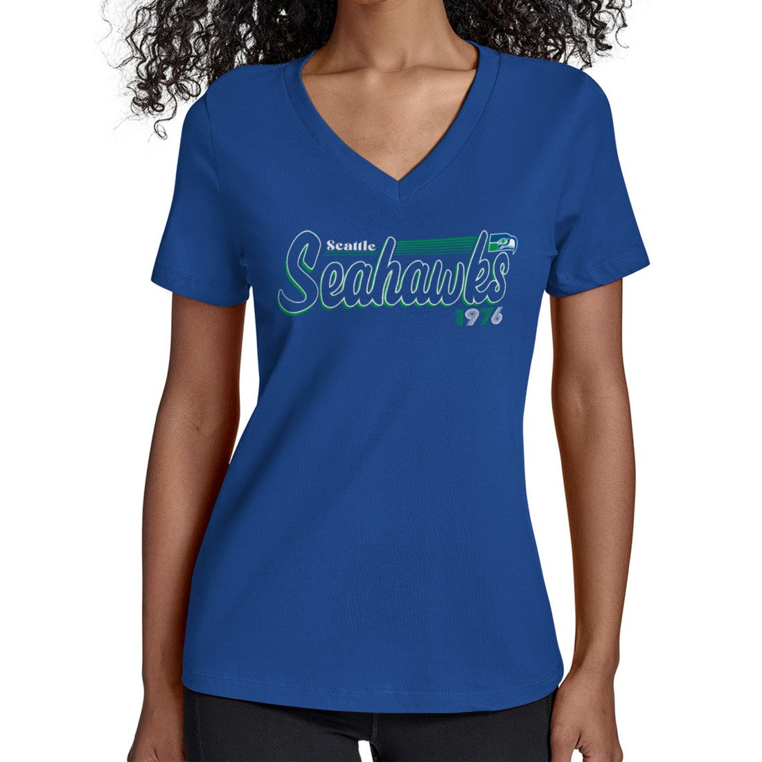 Starter Women's Throwback Groovy Script V-Neck T-Shirt - Seattle Seahawks T-shirts