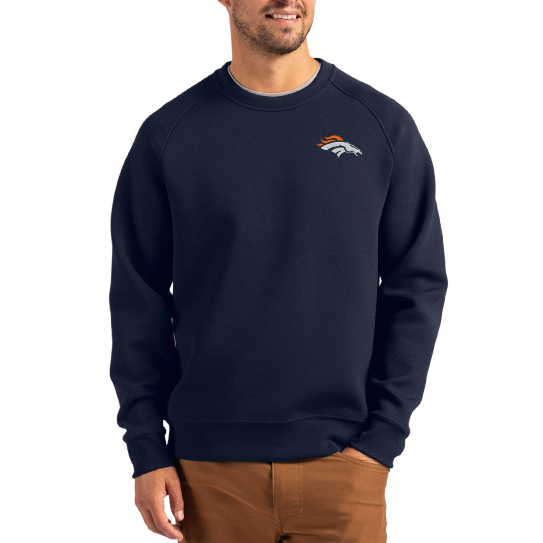 Cutter & Buck Primary Logo Roam Recycled Raglan Pullover Sweatshirt - Denver Broncos Pullover
