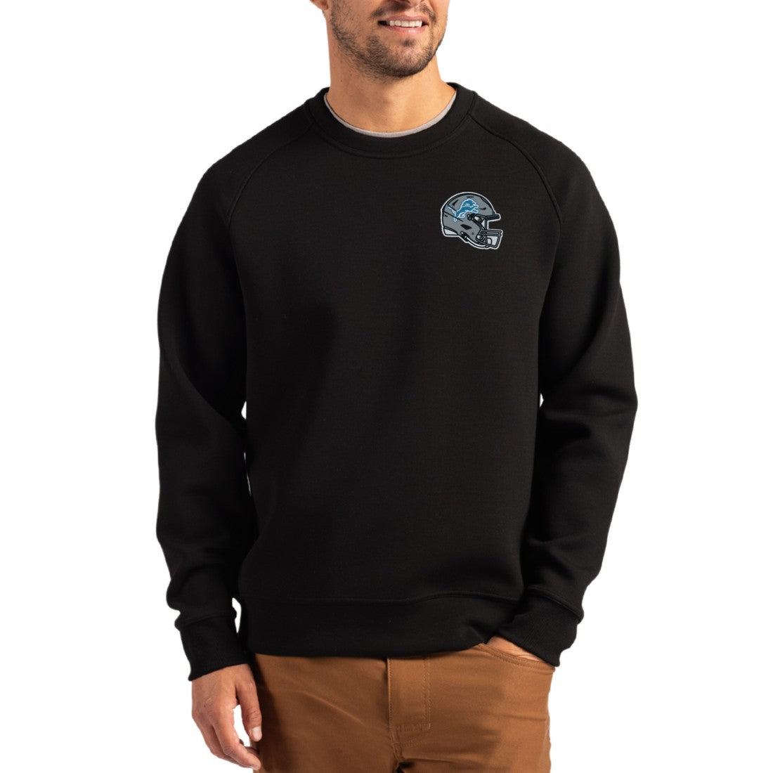 Cutter & Buck Helmet Roam Recycled Raglan Pullover Sweatshirt - Detroit Lions Pullover