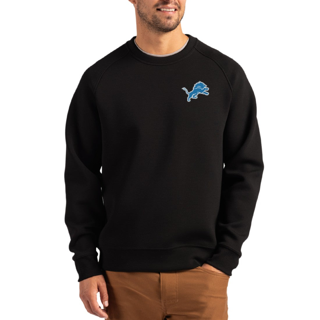 Cutter & Buck Primary Logo Roam Recycled Raglan Pullover Sweatshirt - Detroit Lions Pullover