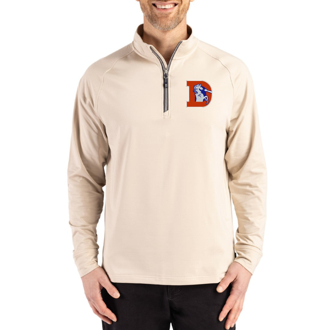 Cutter & Buck Throwback Logo Adapt Eco Knit Stretch Recycled Quarter-Zip Pullover - Denver Broncos Pullover