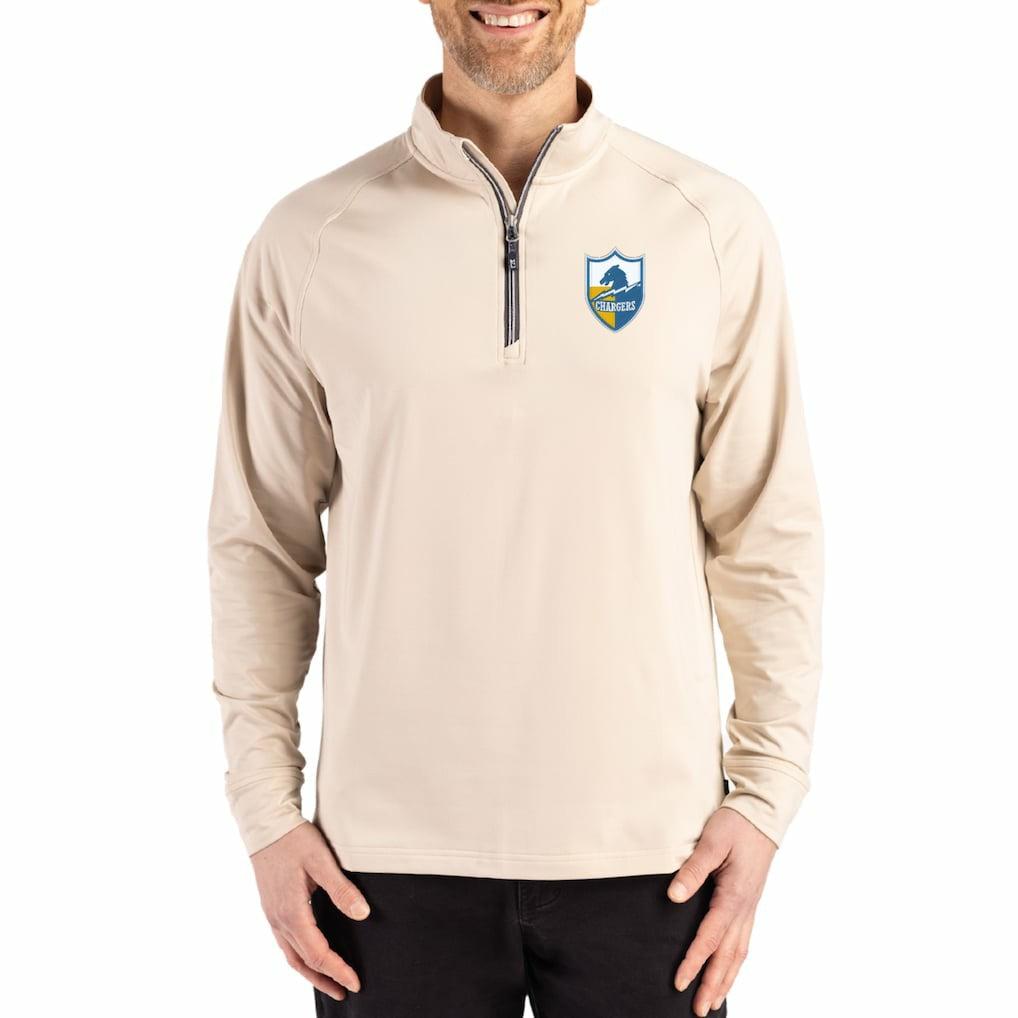 Cutter & Buck Throwback Logo Adapt Eco Knit Stretch Recycled Quarter-Zip Pullover - Los Angeles Chargers Pullover