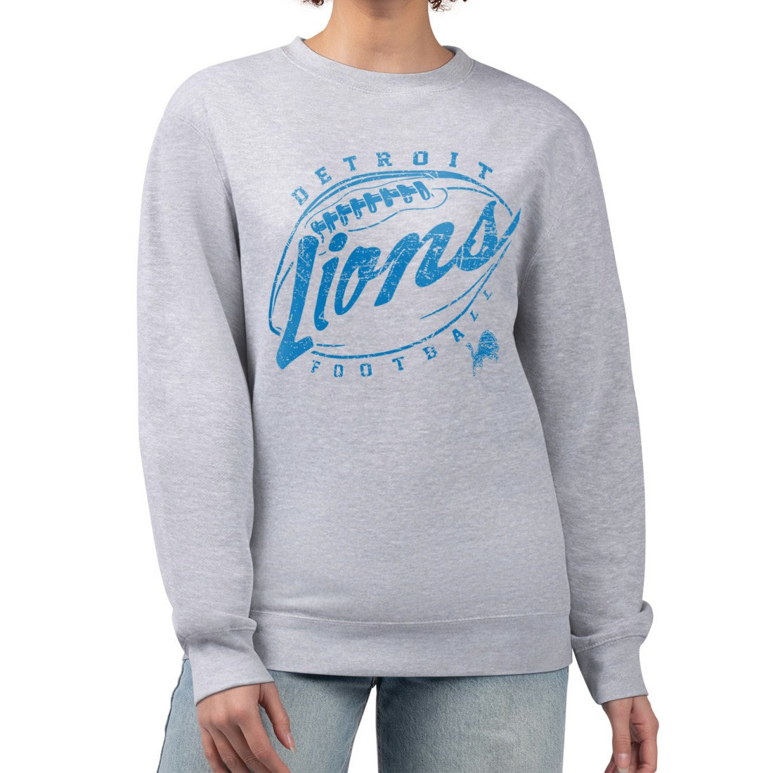 G-III 4Her by Carl Banks Women's Distressed Graphics Fleece Pullover Sweatshirt - Detroit Lions Pullover