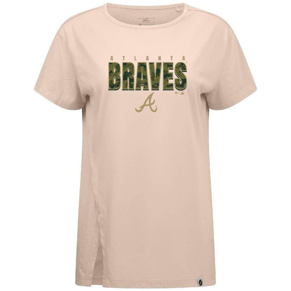 Khaki Atlanta Braves Levelwear Women's Influx Protect W T-Shirt