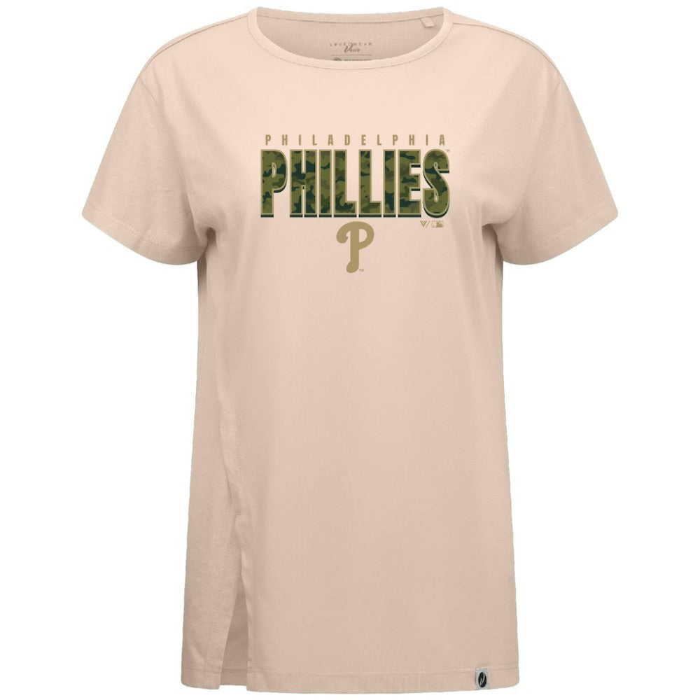 Khaki Philadelphia Phillies Levelwear Women's Influx Protect W T-Shirt