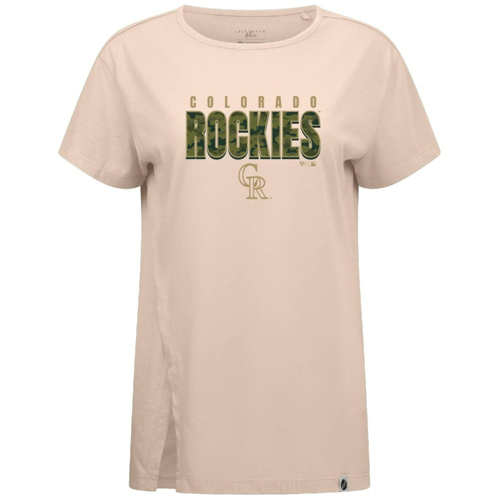 Khaki Colorado Rockies Levelwear Women's Influx Protect W T-Shirt