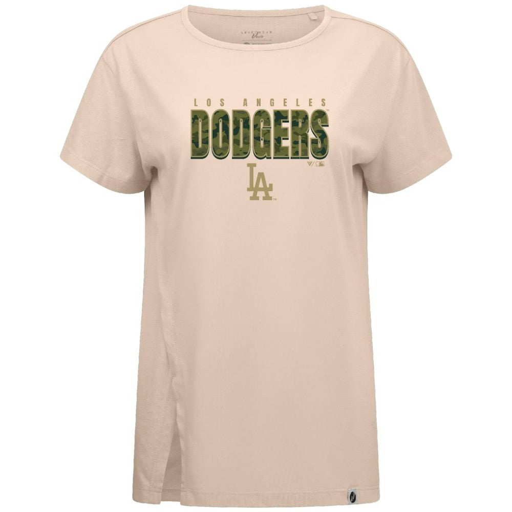 Khaki Los Angeles Dodgers Levelwear Women's Influx Protect W T-Shirt
