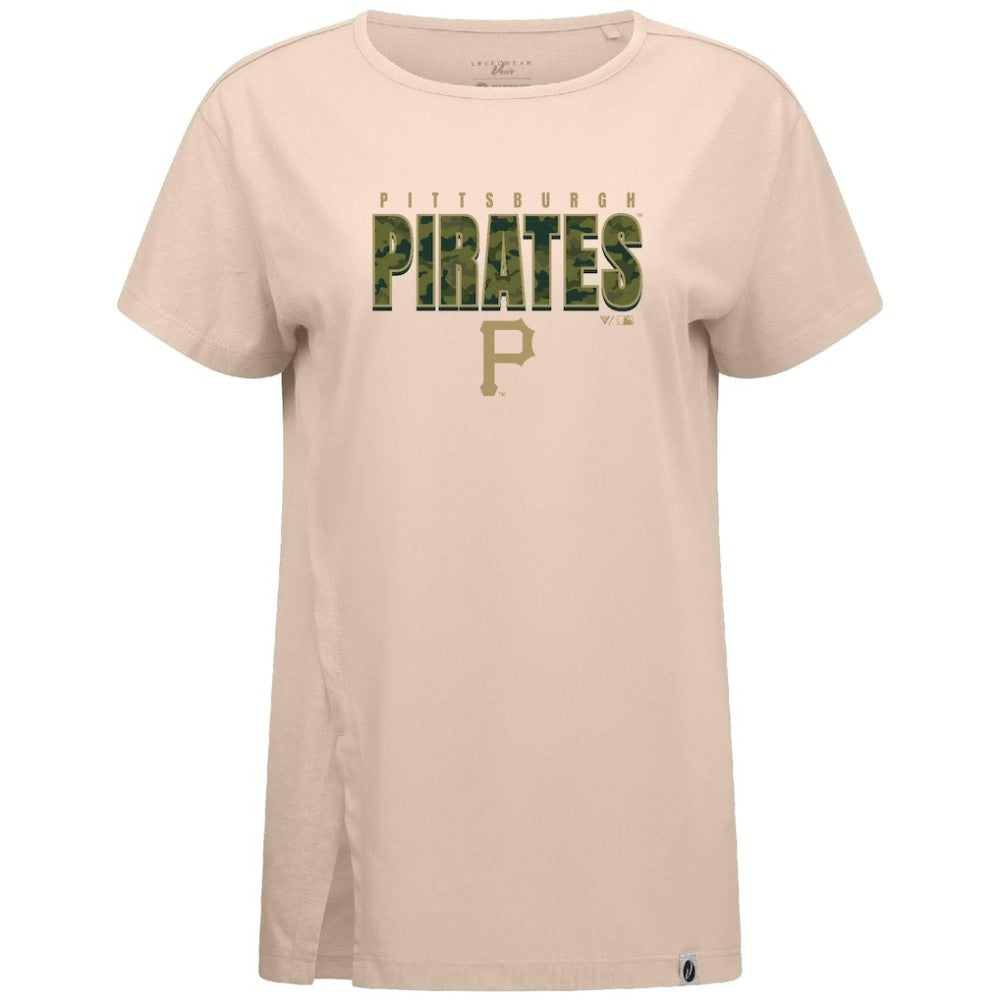 Khaki Pittsburgh Pirates Levelwear Women's Influx Protect W T-Shirt