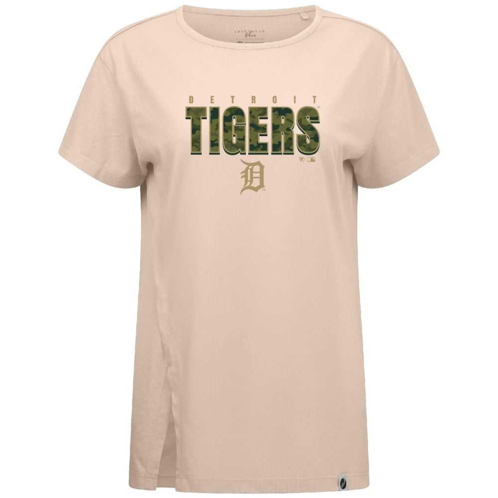 Khaki Detroit Tigers Levelwear Women's Influx Protect W T-Shirt