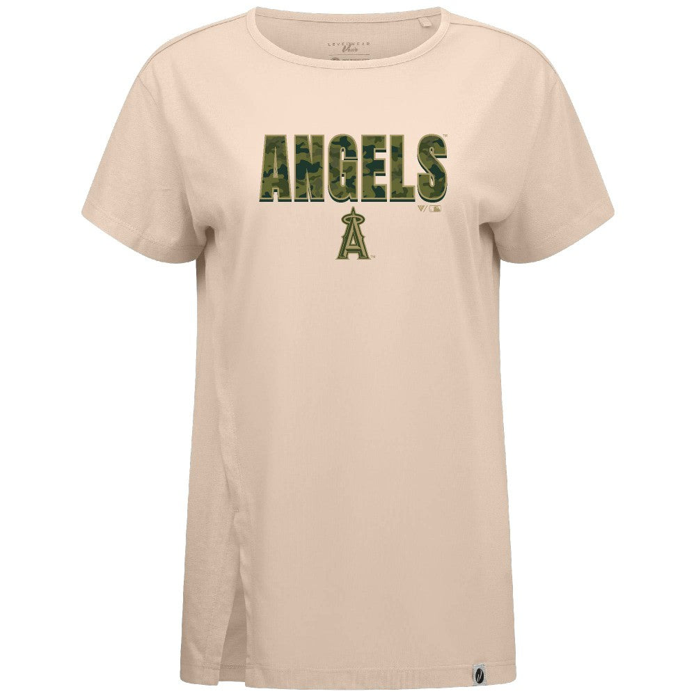 Khaki Los Angeles Angels Levelwear Women's Influx Protect W T-Shirt