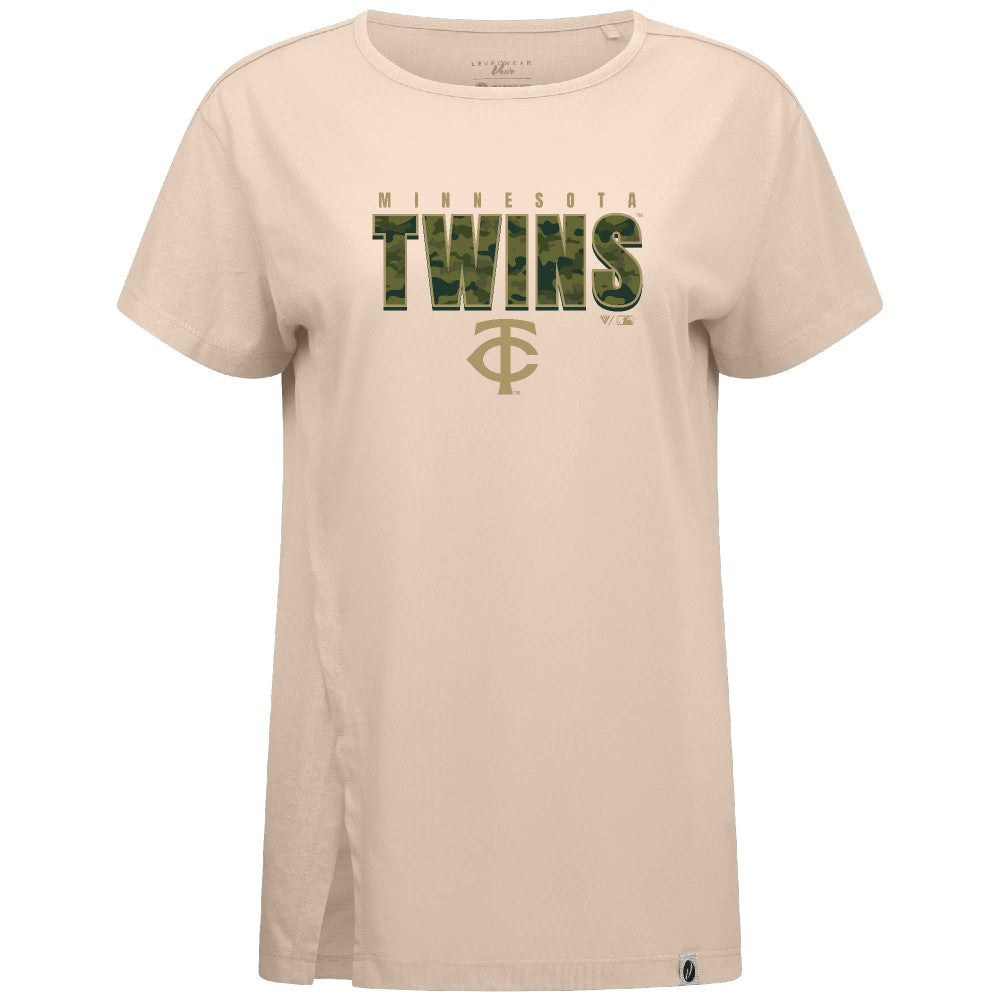 Khaki Minnesota Twins Levelwear Women's Influx Protect W T-Shirt