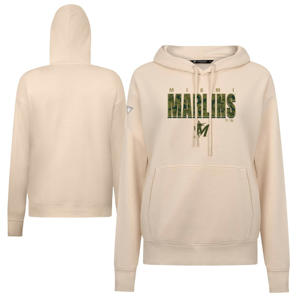 Khaki Miami Marlins Levelwear Women's Adorn Protect W Pullover Hoodie